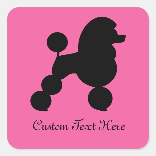 Sticker Carré Poodé noir personnalisé sur rose (Devant)