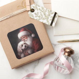 Sticker Carré Poodle avec le Père Noël Festif Noël 