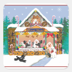 Sticker Carré Poodle Christmas Treat Shop