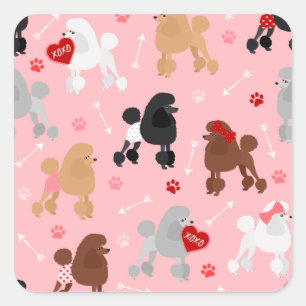 Sticker Carré Poodle Valentine Motif