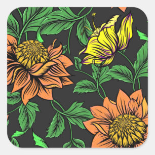 Sticker Carré Pop Fleurs Lumineuses de l'Arrière - plan noir