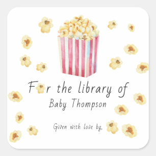 Sticker Carré Popcorn aquarelle pour la bibliothèque de