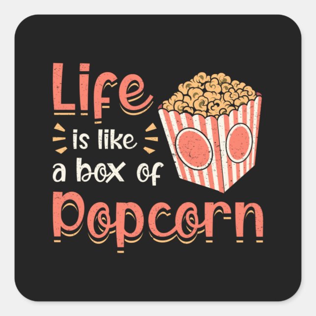 Sticker Carré Popcorn Day Cinema Snack Film Pop Film Idée cadeau (Devant)