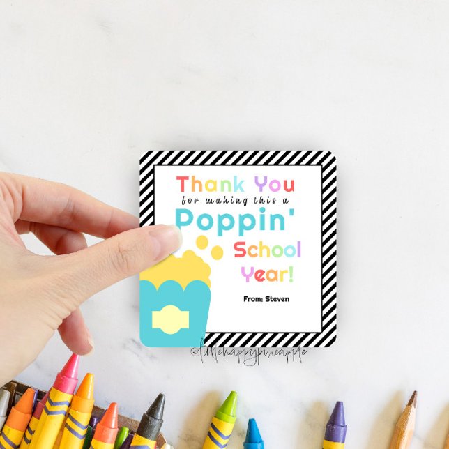 Sticker Carré Popcorn Thème Enseignant fin d'année Merci (Créateur téléchargé)