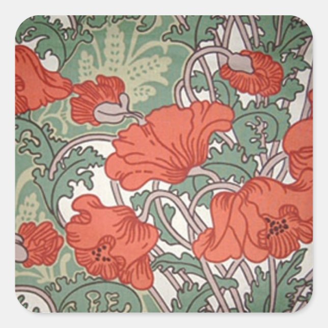 Sticker Carré Poppies Art Nouveau (Devant)