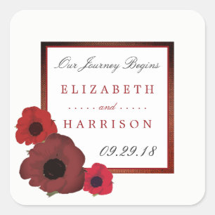 Sticker Carré Poppies rouges et Mariage de Burlap