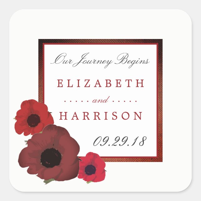 Sticker Carré Poppies rouges et Mariage de Burlap (Devant)