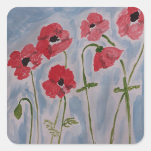Sticker Carré Poppies rouges sauvages