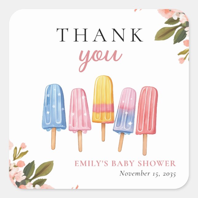 Sticker Carré Popsicle Prêt à Pop Baby shower (Devant)