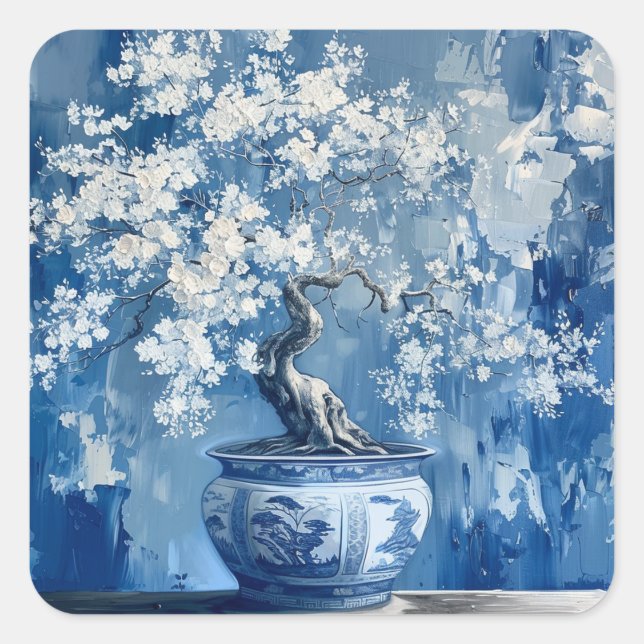 Sticker Carré Porcelaine de Chine Bleue et Blanche Chinoiserie C (Devant)