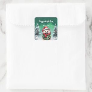 Sticker Carré Porcupine mignonne Noël arbre fête fille