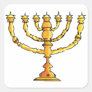 Sticker Carré Porte-chandelle juif Menorah doré