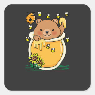 Sticker Carré Porter du pot de miel avec l'abeille