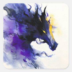 Sticker Carré Portrait abstrait aquarelle cheval noir