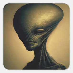 Sticker Carré Portrait Alien tiré à la main