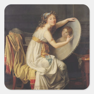 Sticker Carré Portrait d'Adelaïde rose Ducreux