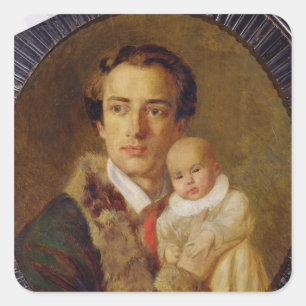 Sticker Carré Portrait d'Alexandre Herzen avec son fils, 1840