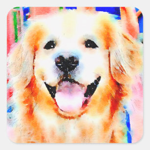 Sticker Carré Portrait d'aquarelle doré souriant