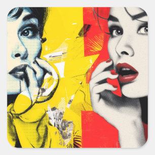 Sticker Carré Portrait d'art pop double 