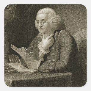 Sticker Carré Portrait de Benjamin Franklin, gravé par Thomas