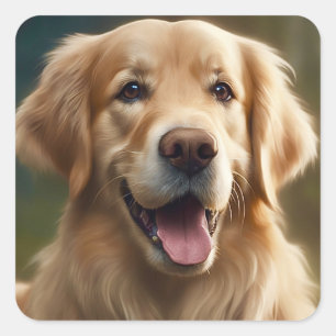 Sticker Carré Portrait de chien Golden Retriever
