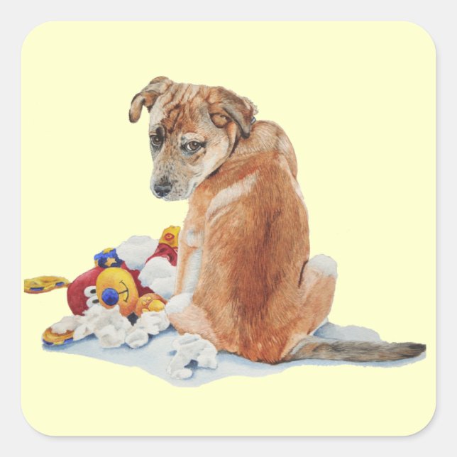 Sticker Carré portrait de chiot brun très mignon (Devant)