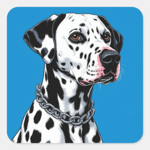 Sticker Carré Portrait de Dalmatien sur fond bleu