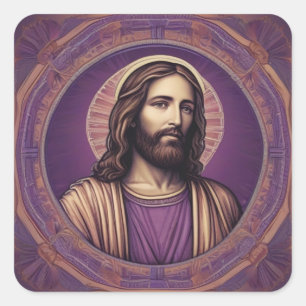 Sticker Carré Portrait de Jésus dans l'ombre violette psychédéli