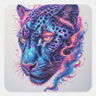 Sticker Carré Portrait de léopard cosmique avec effet mystique