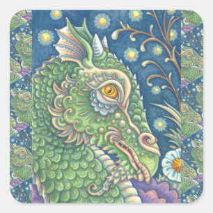 STICKER CARRÉ PORTRAIT DE TÊTE DE DRAGON MÉDIÉVAL, IMAGINAIRE SI