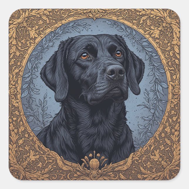 Sticker Carré Portrait élégant du Labrador noir (Devant)