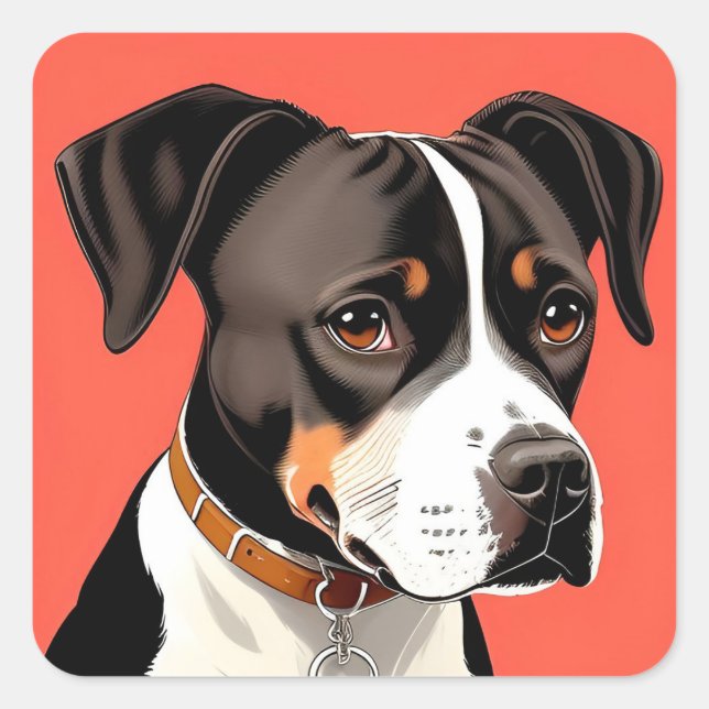 Sticker Carré Portrait élégant d'un chien noir et blanc (Devant)