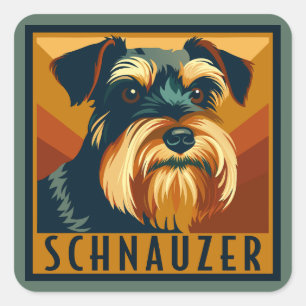 Sticker Carré Portrait rétro Schnauzer noir et argent