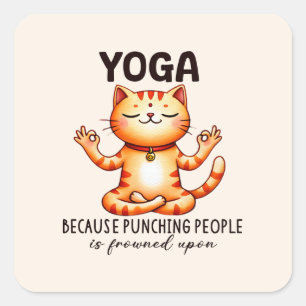 Sticker Carré Pose de Yoga de chat - Drôle Yoga