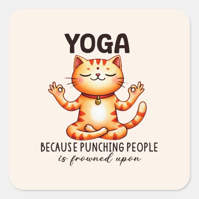 Sticker Carré Pose de Yoga de chat - Drôle Yoga (Devant)