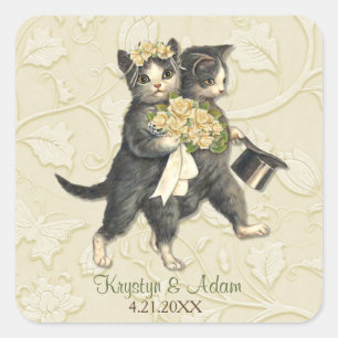 Sticker Carré Posh Chats Mariage Ivory