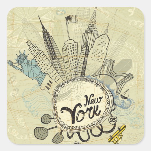 Sticker Carré Poster de New York Doodle (Devant)