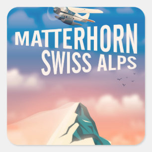 Sticker Carré poster de voyage des Alpes suisses Matterhorn