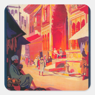 Sticker Carré Poster de voyage du temple Muttra Krishna