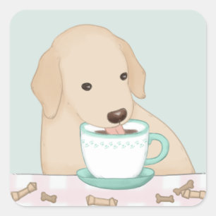 Sticker Carré Poster d'illustration de mignon chien, café et cur
