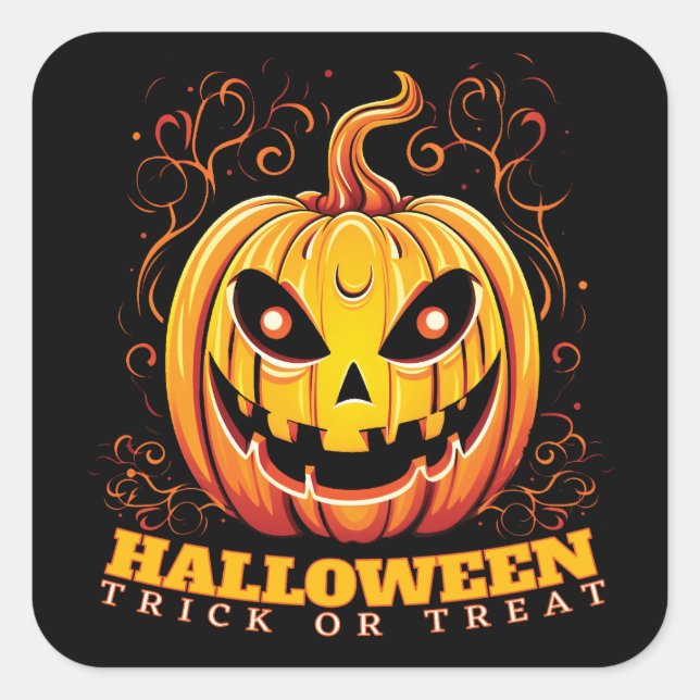 Sticker Carré Poster du Citrouille d'Halloween Jack-O-Lantern (Devant)
