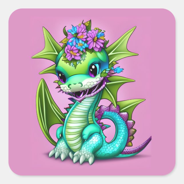 Sticker Carré Poster pourpre et vert Baby Dragon (Devant)