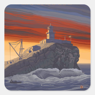 Sticker Carré Poster Vintage voyage du phare de Tillamook