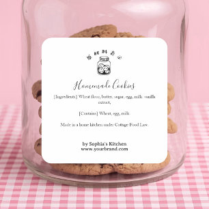 Sticker Carré Pot de Cookies Boulangerie Minimaliste Ingrédient