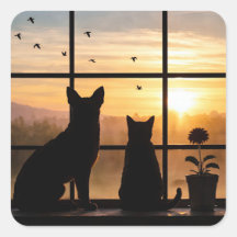Pot de fleurs de fenêtre avec un chat et un chien