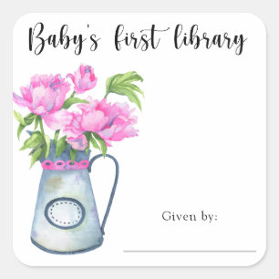 Sticker Carré Pot de fleurs - la première bibliothèque de bébé