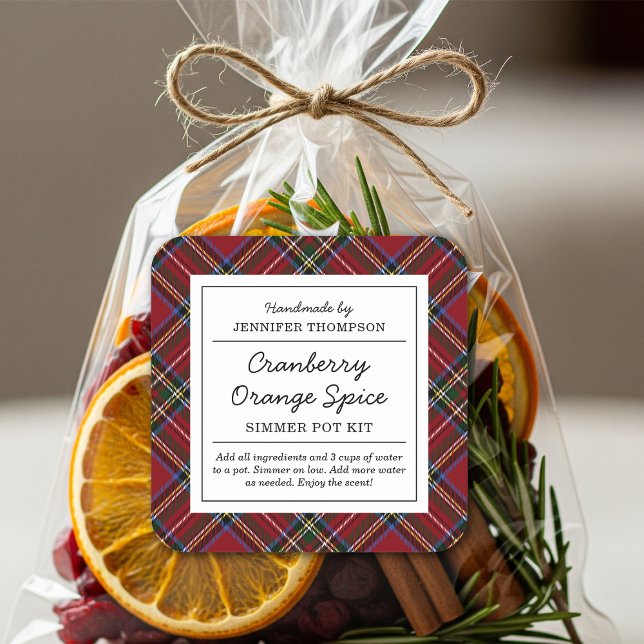 Sticker Carré Pot Simmer classique rouge Tartan Holiday (Créateur téléchargé)