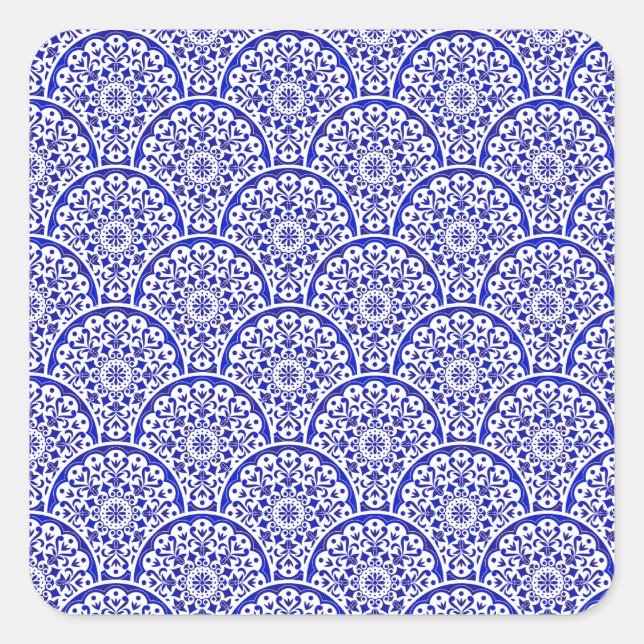Sticker Carré Poterie bleue et blanche inspirée par l'Asie Chino (Devant)