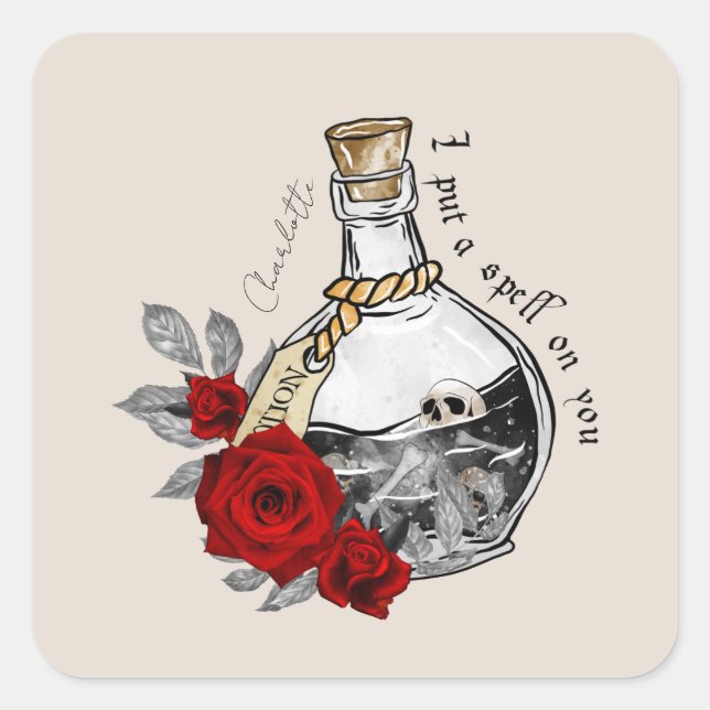 Sticker Carré Potion d'amour sorcière gothique (Devant)
