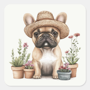 Sticker Carré Pots de fleurs de jardinage de Bulldog